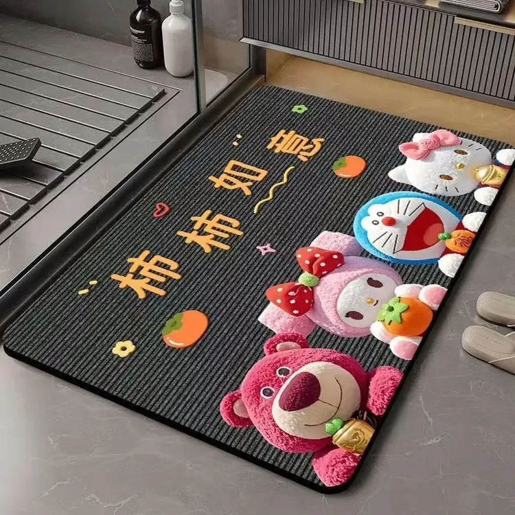 【欧若风】草莓熊硅藻泥吸水垫卡通淋浴房D脚垫卫生间门口防滑地垫D