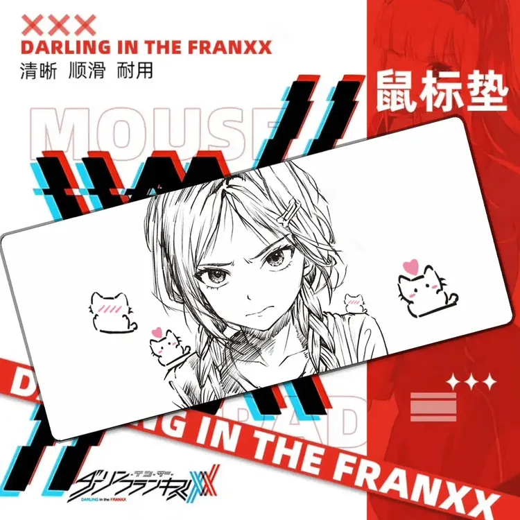 kuroha欲语鼠标垫超大黑白线条女孩电竞游戏滑鼠垫学生书桌键盘垫