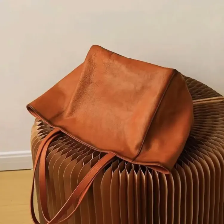 文艺复古休闲风女士超大容量头层牛皮单肩托特包百搭小众轻奢3066