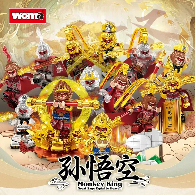 沃马积木西游记孙悟空人仔齐天大圣美猴王斗战胜佛拼装模型男玩具