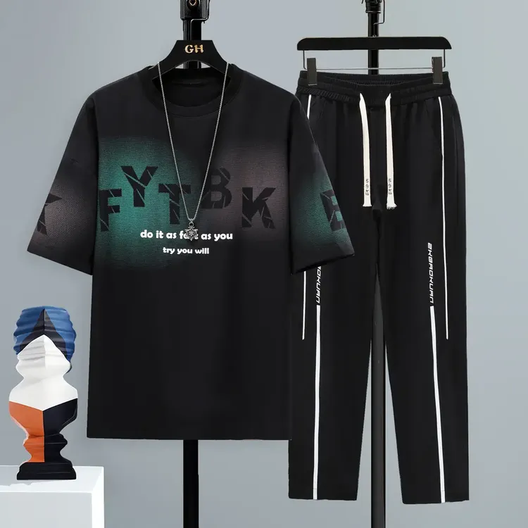 2025短袖新款透气短裤夏季青少年套装帅气潮流休闲运动套装