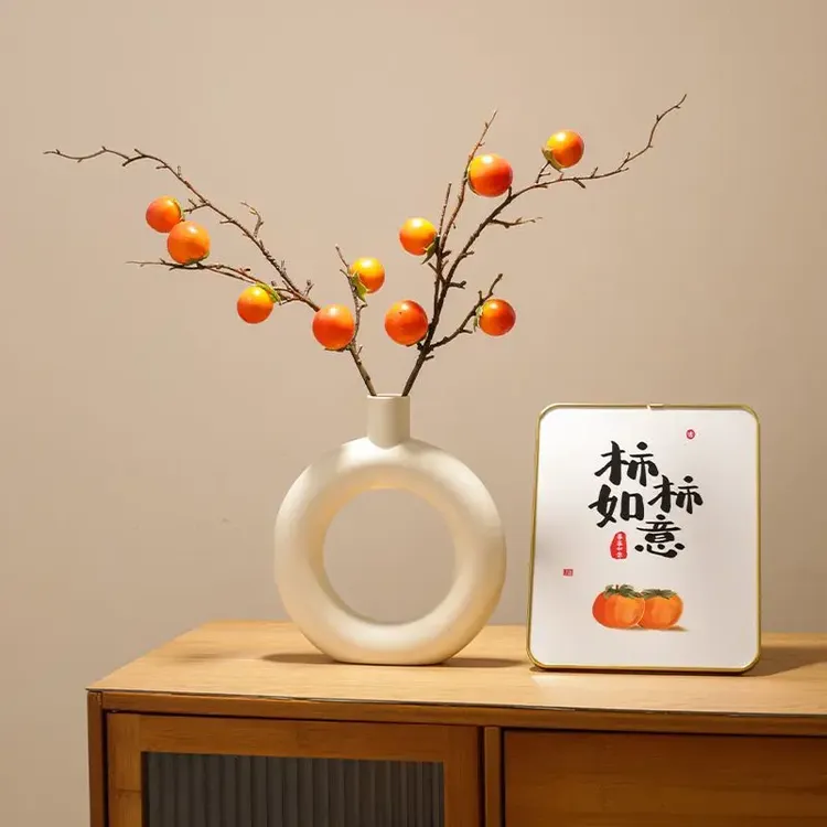 塑料仿真柿子果实树枝柿柿如意摆件新款花瓶简约招财装饰假花D962