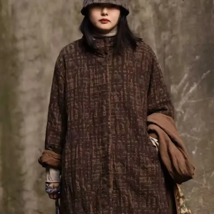 衣路走来原创设计棉复古提花宽松中长款棉衣39250长度97