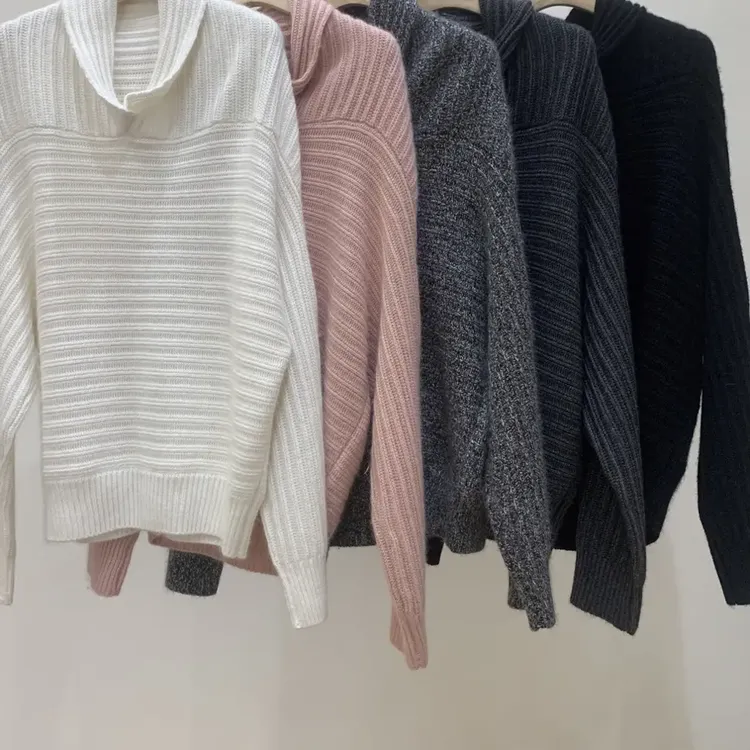 竖坑条套头毛衣女冬季休闲弹力长裤套装高领长袖斜纹显瘦针织上衣