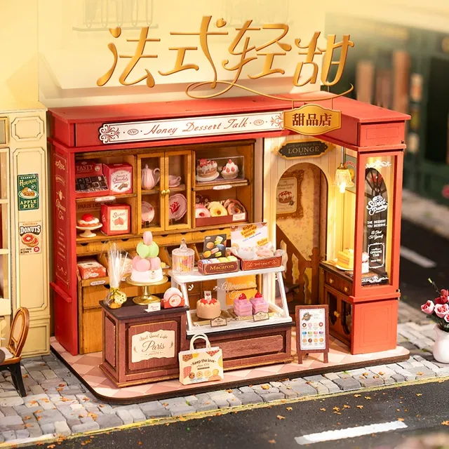 若态若来法式甜品店DIY手工小屋拼装模型积木玩具微缩场景礼物女