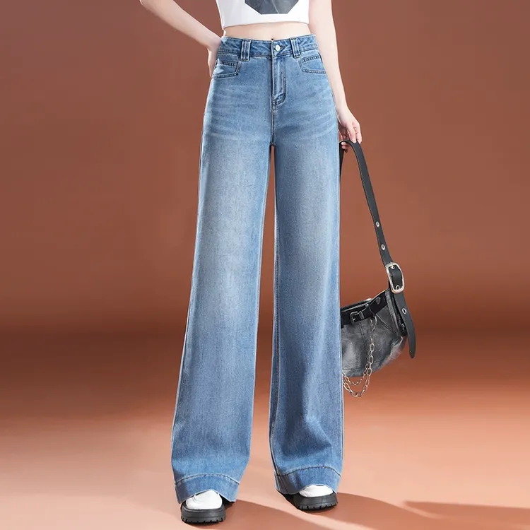 牛仔筒喇裤阔腿裤女高腰显瘦2025春季新款垂感时尚拖地裤子牛仔裤