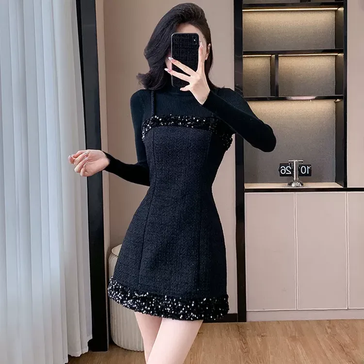 小香风亮片粗花呢两件套裙女秋冬款2024新款气质高级感吊带连衣裙