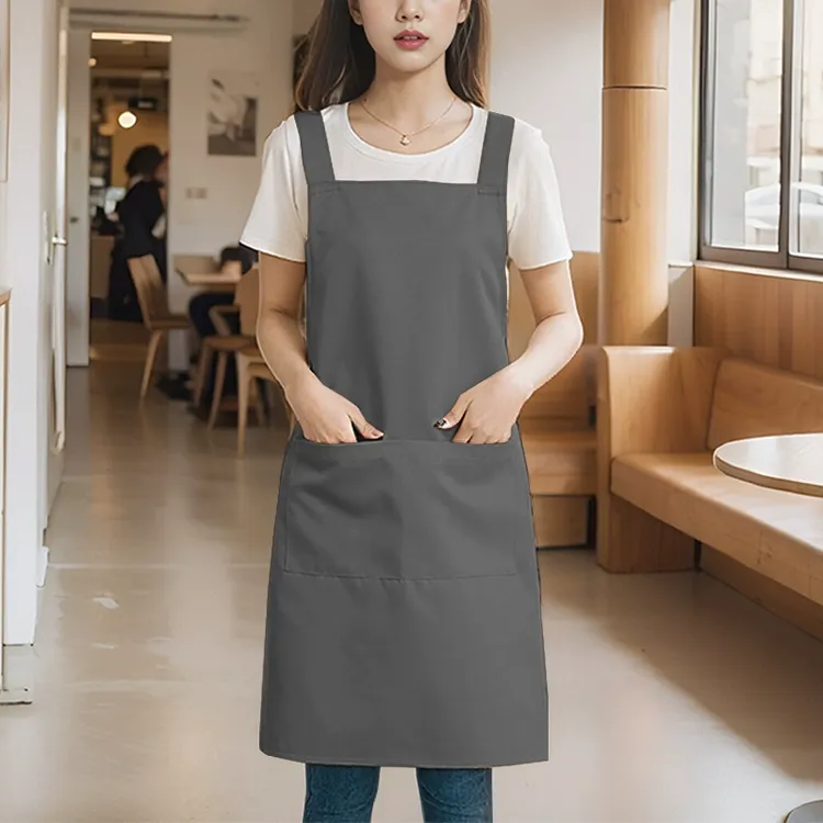 新款围裙灰家用厨房工作咖啡店奶茶男士女餐饮工厂定上班薄款防水
