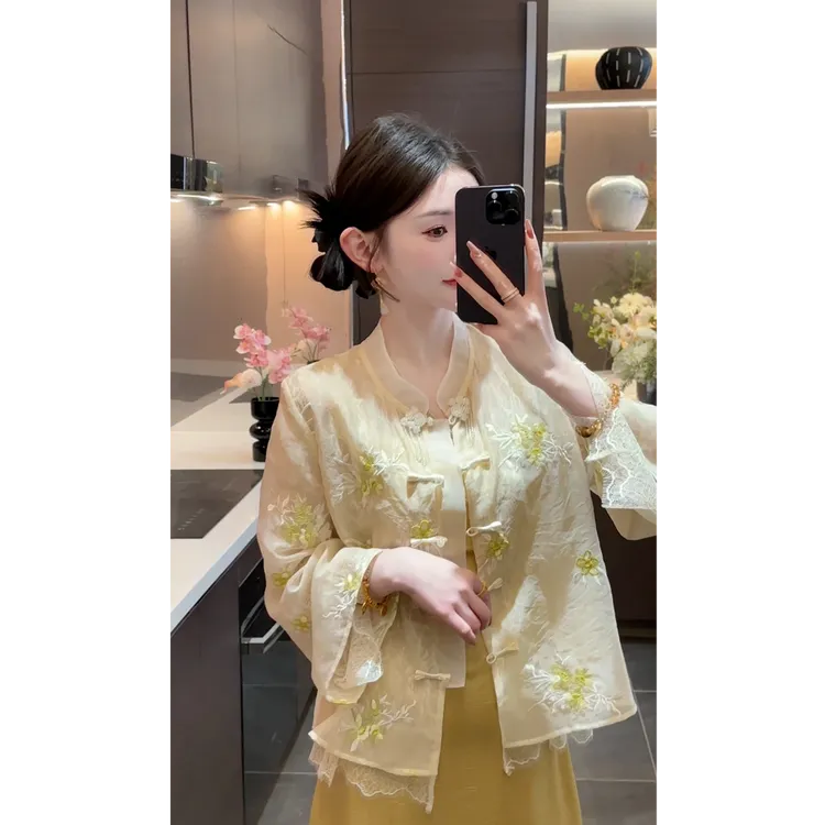 春季套装女2025新款新中式国风清冷感刺绣禅意上衣吊带裙两件套装