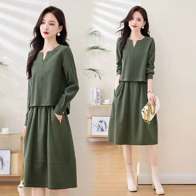 休闲显瘦套装裙女2025年春季爆款小个子遮肚减龄宽松半身裙两件套