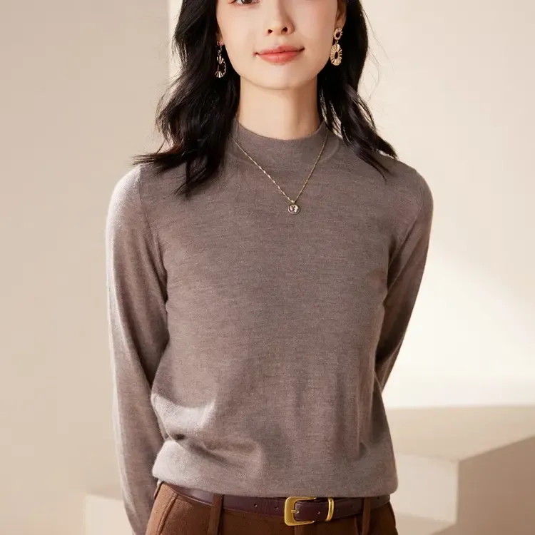 秋冬新款女士半高领精纺山羊绒宽松长袖打底衫毛衣