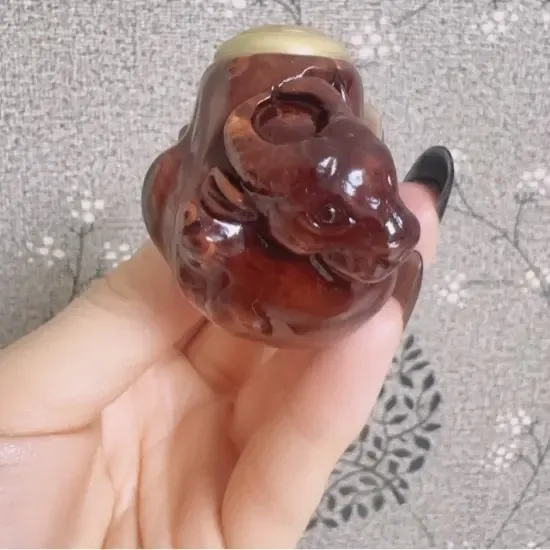 贵州手工檬子木浮雕可盘玩文玩烟斗