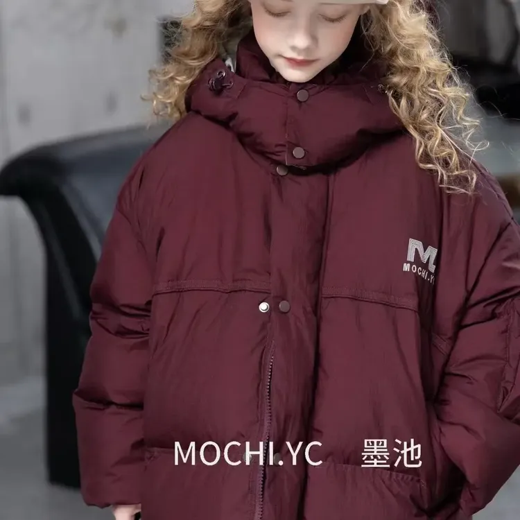 极简风休闲风中长款纯色棉服棉袄常规款厚款C类圆领冬季红色