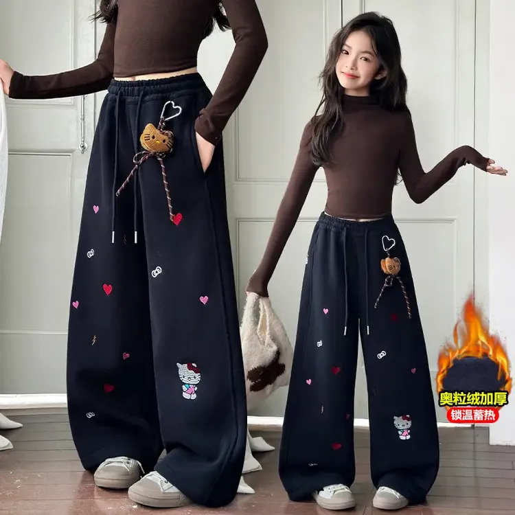 女童加绒一绒卫裤秋冬2025新款儿童加厚裤子女孩大童冬季运动裤