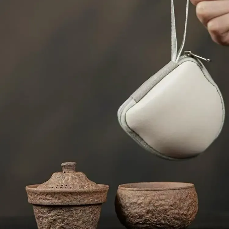 老岩泥快客杯便携式带布包旅行茶具适合户外一人独饮茶道