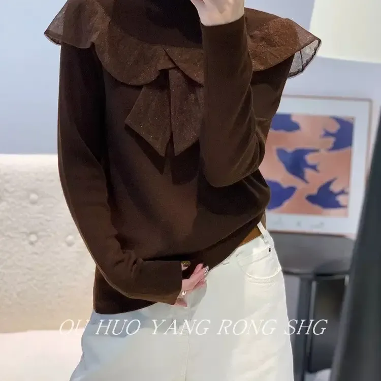 怡歌羊毛衫修身型针织毛针织衫长袖娃娃领毛衣上衣