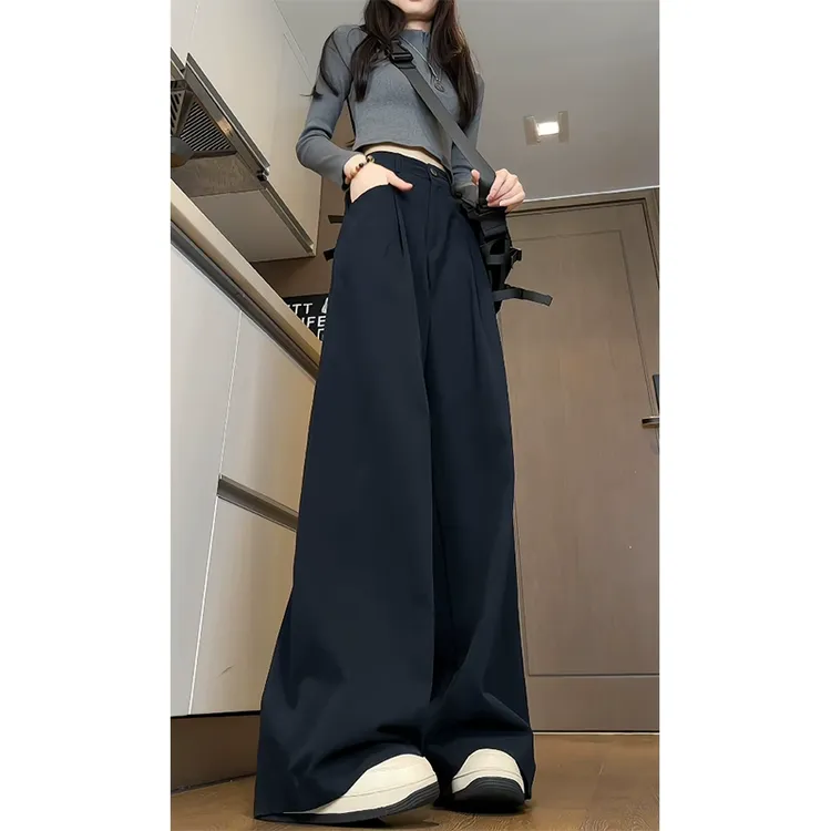 老钱风压褶垂感微喇叭休闲裤男女春秋美式情侣潮牌宽松阔腿长裤子