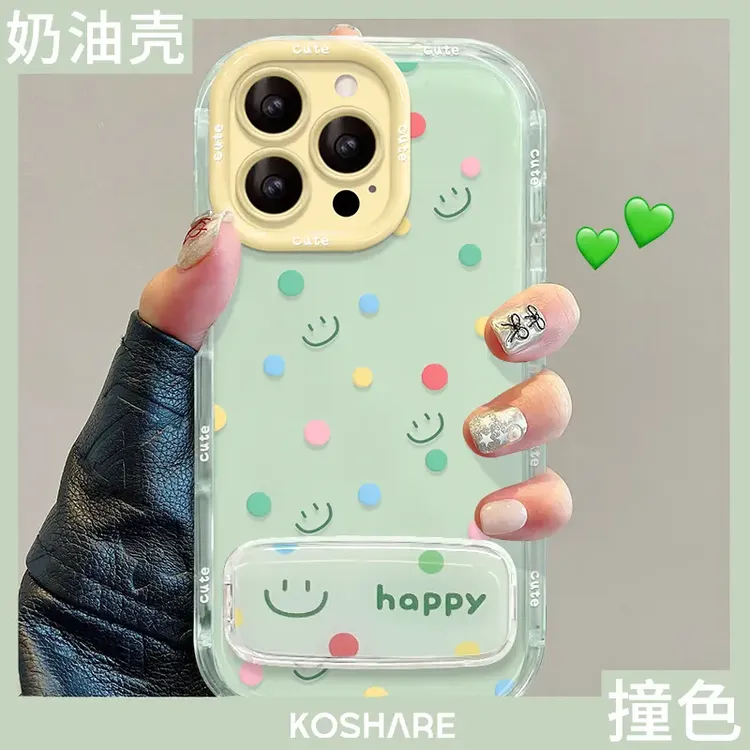 波点笑脸适用于苹果15透明iPhone16promax果冻奶油肤感手机壳