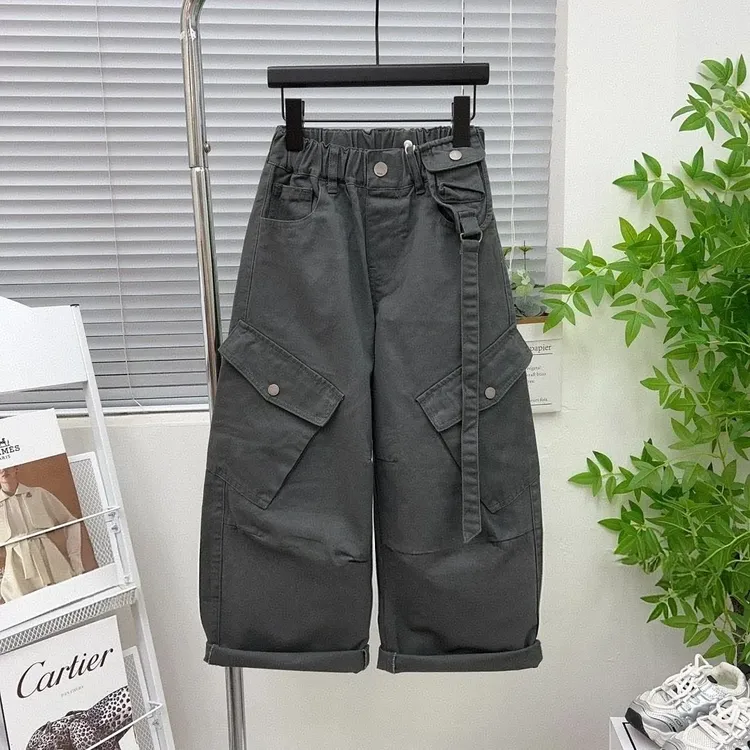 秋季新款男童女童长裤中大童宽松纯棉工装裤