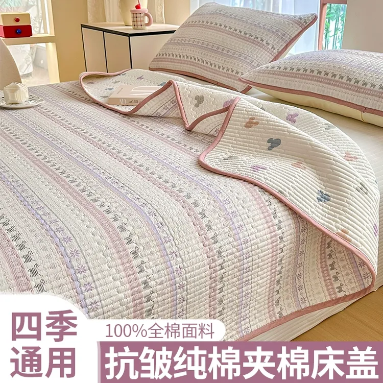 卡通风纯棉床盖四季通用全棉榻榻米夹棉床单单件加厚单人防滑褥子