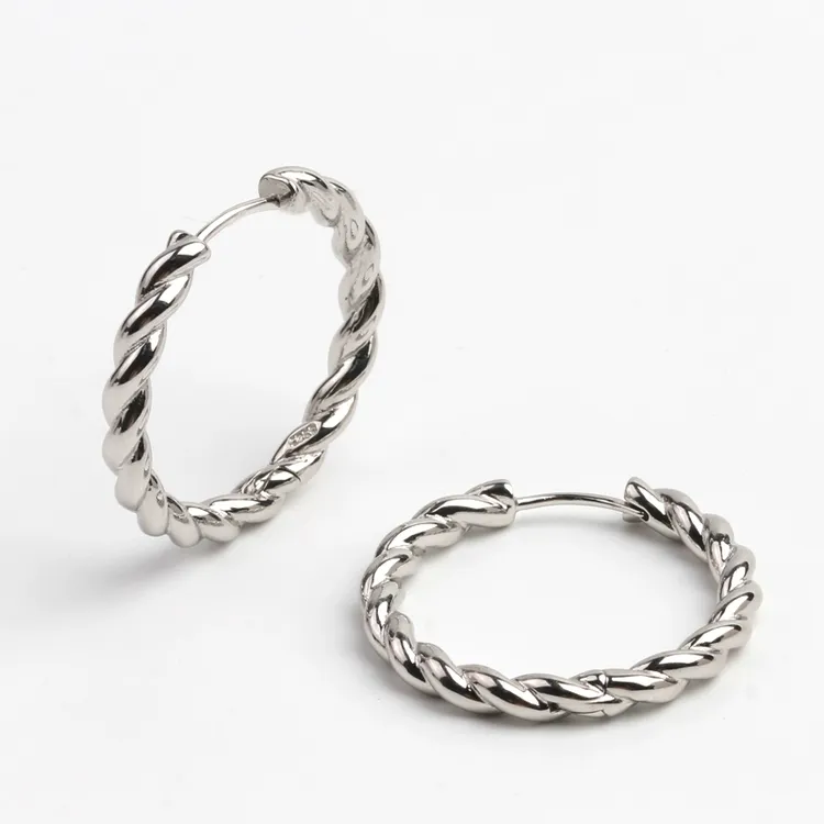 925银耳饰 原创设计 925纯银麻花耳圈女小众重工素圈耳环 复古港