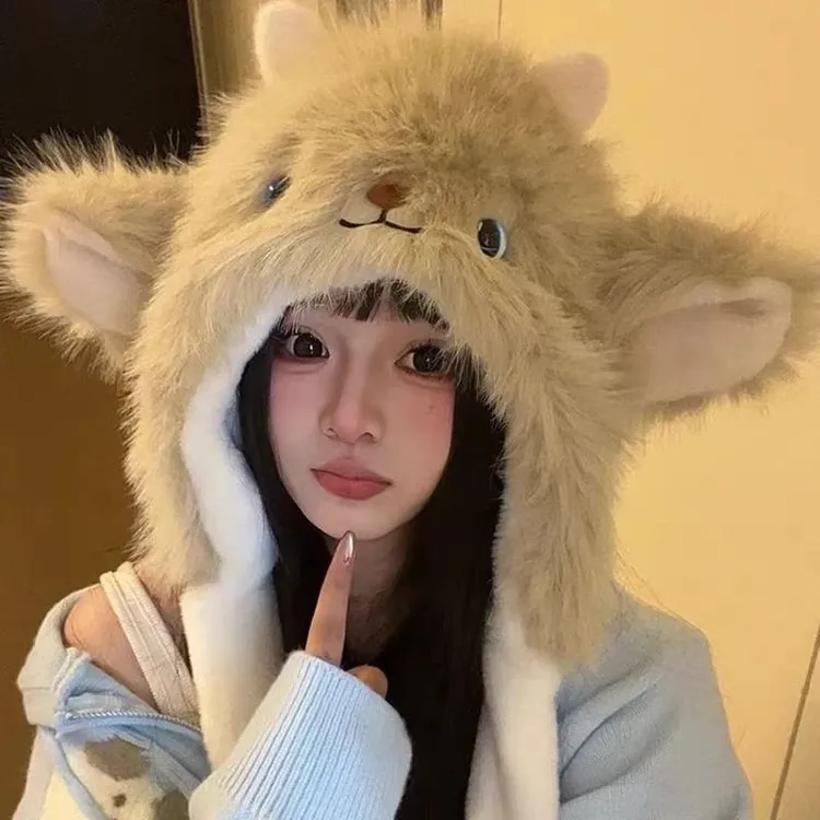 【耳朵会动】保暖防寒冬季新款可爱小羊帽子白加绒女保暖护耳防寒ss