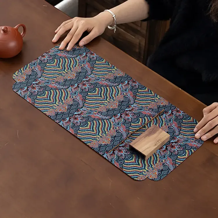 国风双面织锦布垫茶席干泡茶席中国风壶垫吸水垫茶具配件云锦双面