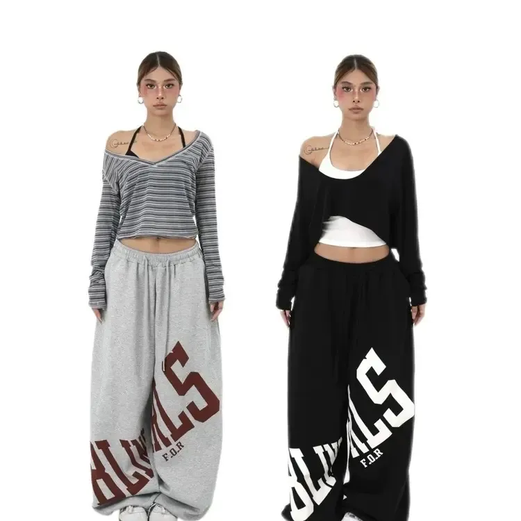 BLINGGIRLS美式高街卫裤男女宽松休闲运动长裤印花秋季新款阔腿裤