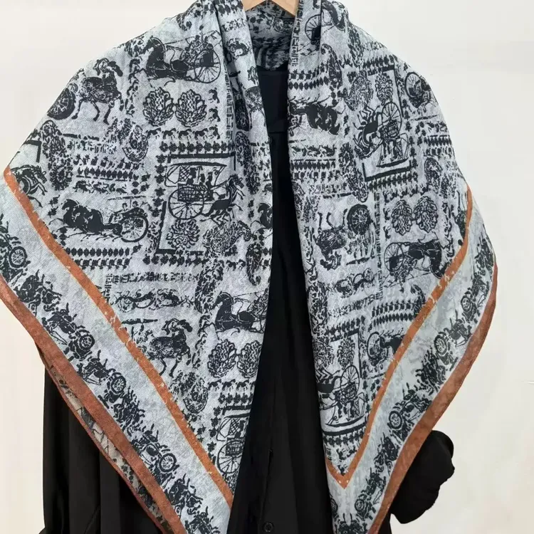 85x85cm仿丝毛双面异色精卷边复古百搭舒适丝巾韩版法式方巾围巾