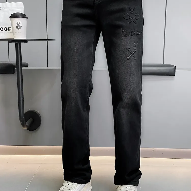 3005黑色冬季男士宽松直筒裤抓毛牛仔长裤弹力百搭时尚潮流水洗