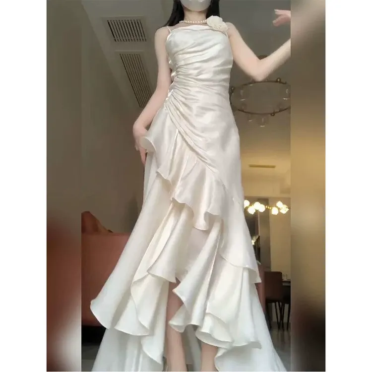 大码胖MM高级感收腰毛呢大衣女春秋法式不规则吊带鱼尾连衣裙套装