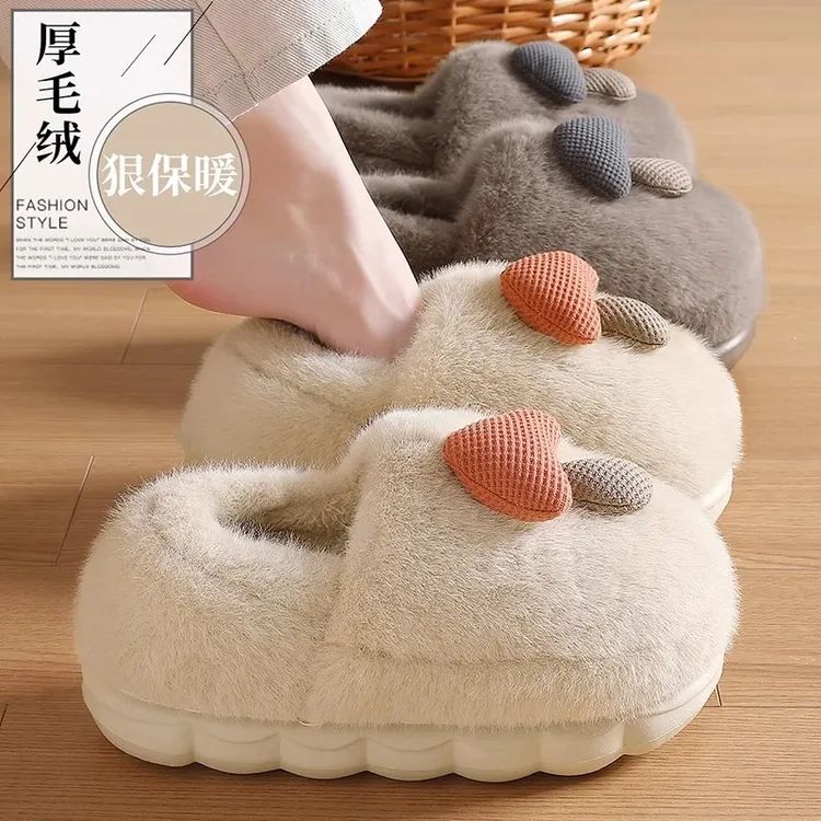 厚底蘑菇棉拖鞋女2025新款冬季外穿室内加绒保暖毛绒包跟棉鞋