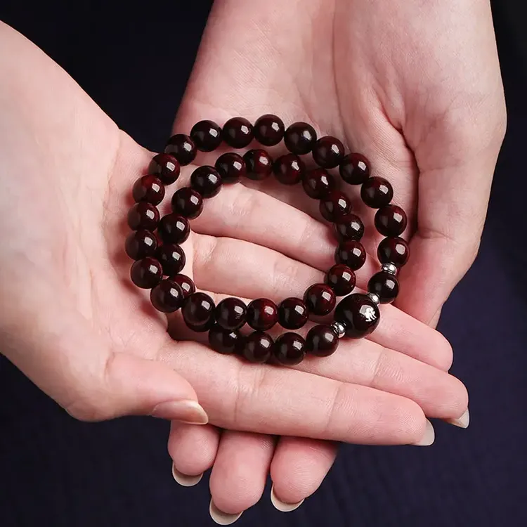 印度小叶紫檀手串佛珠新年双圈雕刻生肖本命佛蛇年礼物男女款念珠