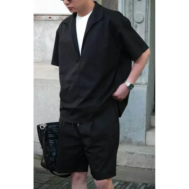 老钱风假两件衬衫短袖短裤夏季套装男高级感轻奢新贵风穿搭一整套