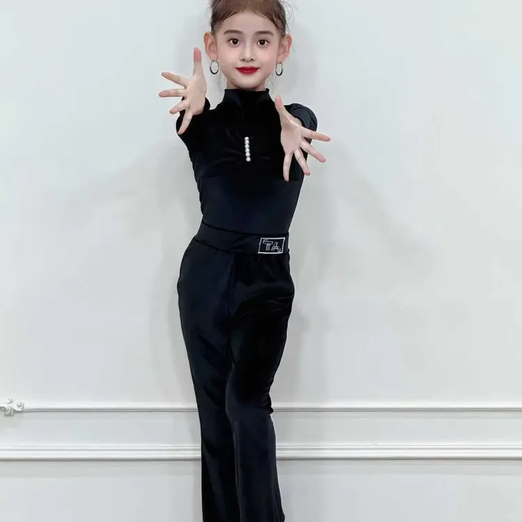 显瘦拉丁舞练功服裤装秋冬丝绒面料舞蹈服