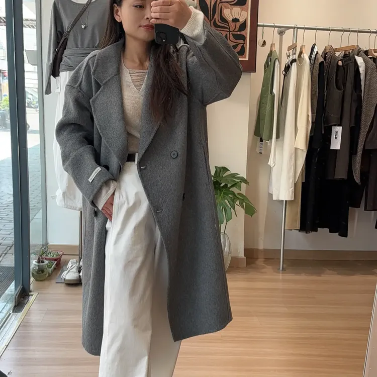 初剪双面中长款大衣经典四粒扣小个子秋冬保暖外套
