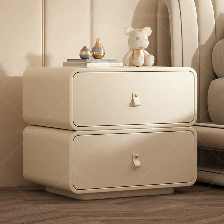 实木轻奢高级床头柜奶油风简约现代收纳柜卧室床边柜客厅储物柜子