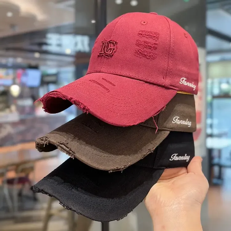棒球做旧破洞韩版百搭拍照休闲ins风复古大围硬顶宽檐帽子鸭舌帽