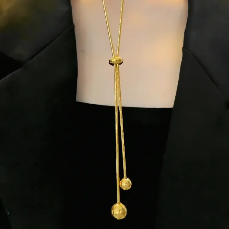 钛钢项链 钛钢项链 1325～Y形有球必应抽拉款项链时尚百搭四季款锁