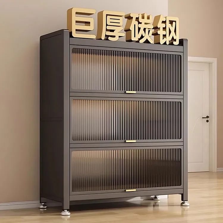 厨房多功能置物架落地多层家用微波炉带门橱柜防尘锅具餐边储物柜