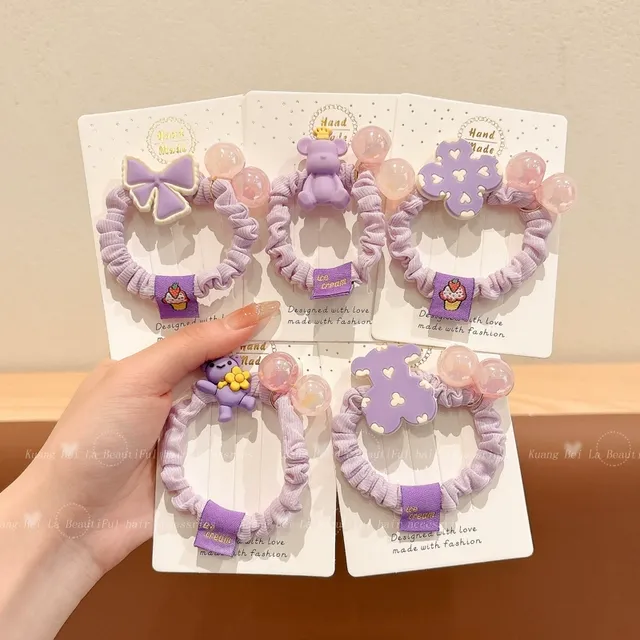 儿童皮筋高弹力不伤发头绳小女孩扎马尾紫色发绳可爱小熊大肠发圈