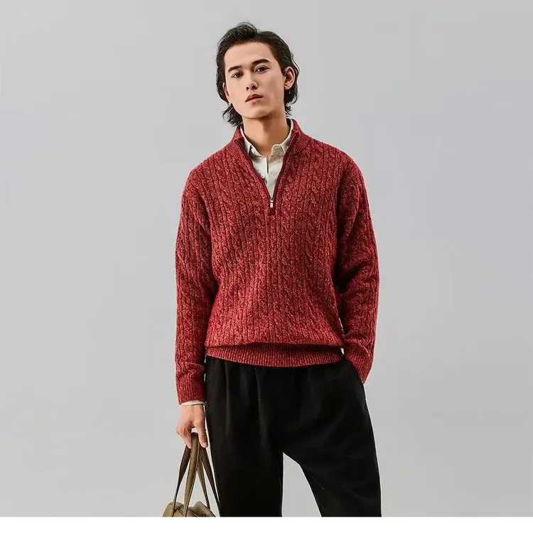 针织针织衫毛衣串珠纹样针织开衫套头衫男士衬衫圆领