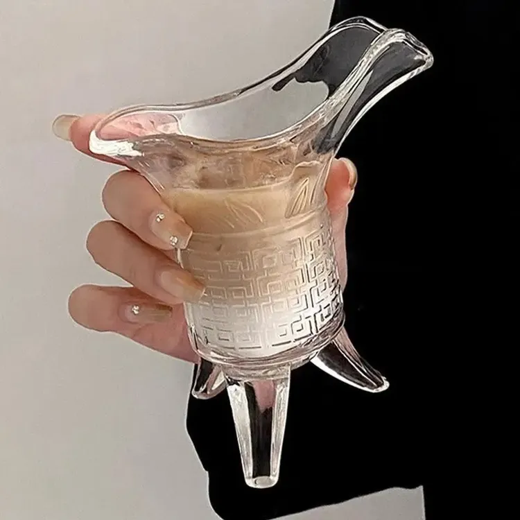 ins创意搞怪秦始皇奶茶杯玻璃杯帝王杯古代三足杯仿古爵杯酒杯子