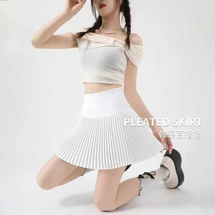 白色半身裙女夏季2025新款高腰百褶裙西装春秋防走光显瘦a字短裙