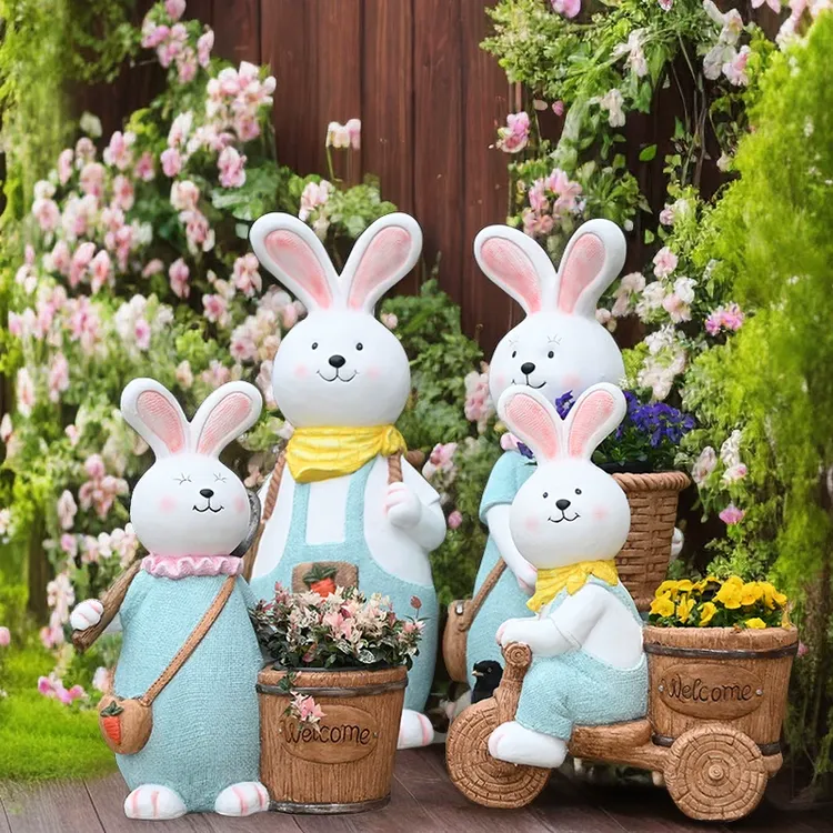 花园庭院摆件创意兔子摆件户外装饰动物花盆幼儿园植物角创意阳台