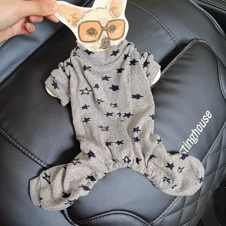 泡米酱灰色星星居家服宠物衣服狗狗泰迪比熊春夏全包肚护肚四脚装