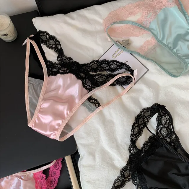 陷入情网~女生法式缎面纯欲风女士高开叉镂空性感内裤女2025新款