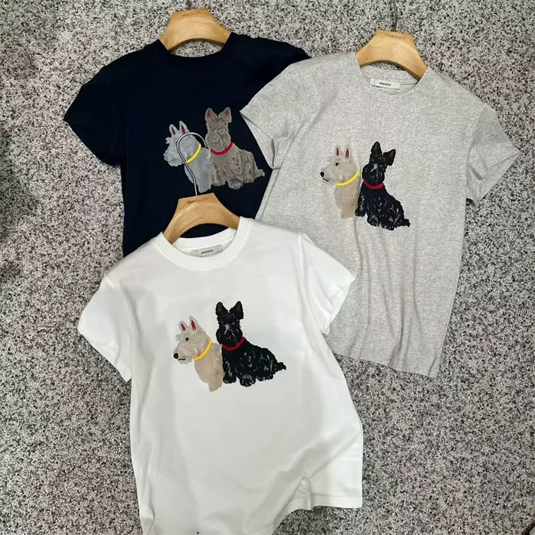 2025春季新款休闲百搭狗狗卡通印花短袖打底衫宽松上衣恤