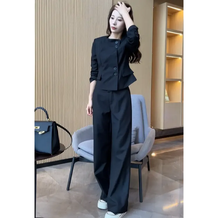 新款气质高腰女神范外套+裤子两件套-24380小众