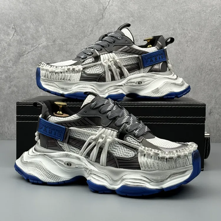 培蒙厚底增高男鞋复古擦色老爹鞋2025夏季新款时尚网面透气运动休